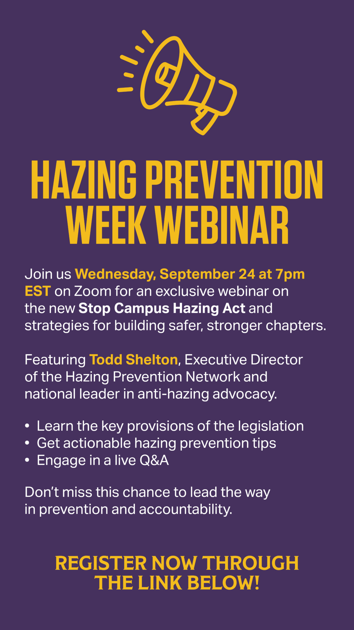 Sigma Alpha Epsilon will host a webinar on hazing prevention on September 24, 2025
