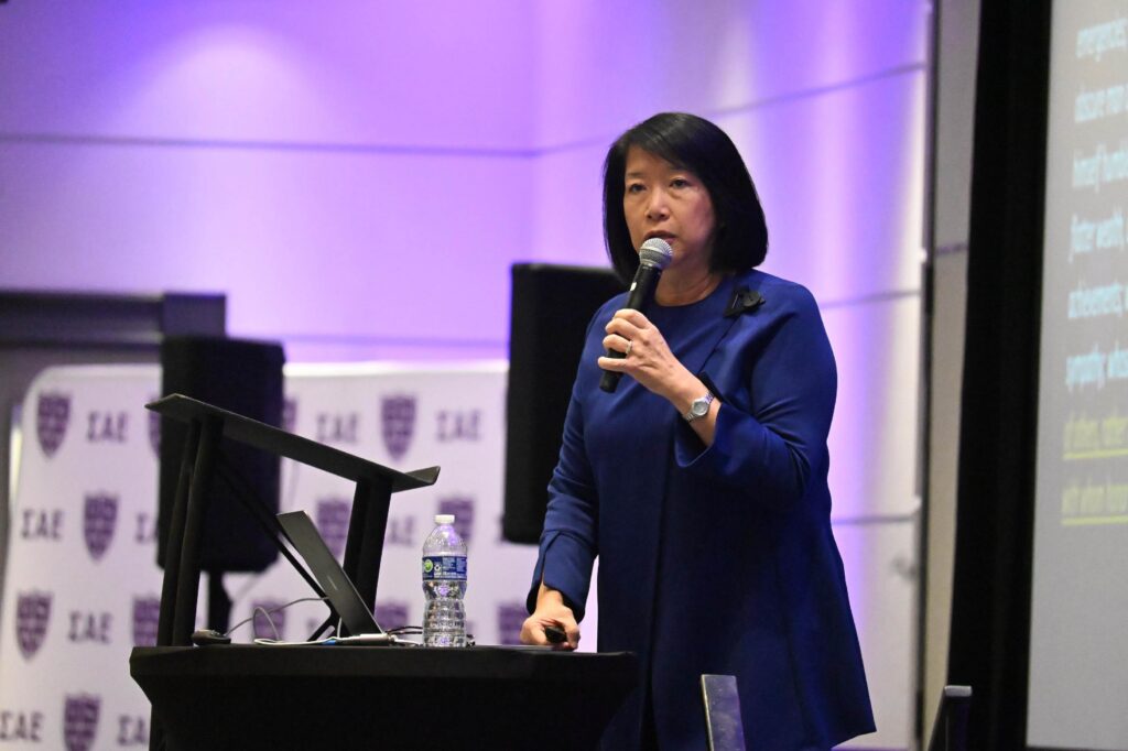 Lianne Kowiak speaks about hazing prevention at the John O. Moseley Leadership School